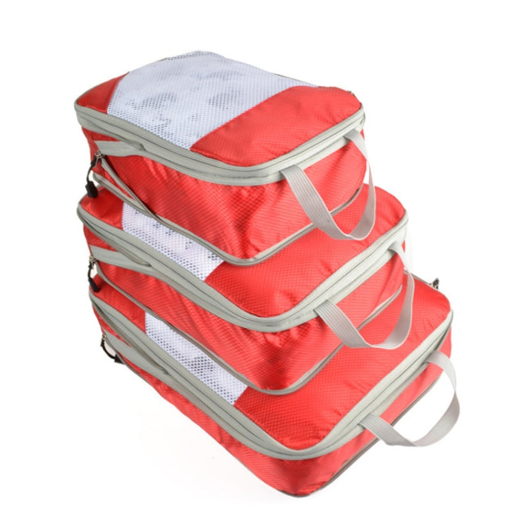 3-teiliges Set Reise-Wasserdichter Kompressions-Kleideraufbewahrungsbeutel, Orange mit Netz, Marineblau mit Netz, Pink mit Netz, Rot mit Netz, Grün mit Netz, Grau mit Netz, Schwarz mit Netz, Grau ohne Netz, Schwarz ohne Netz, Rot ohne Netz, Blau ohne Netz