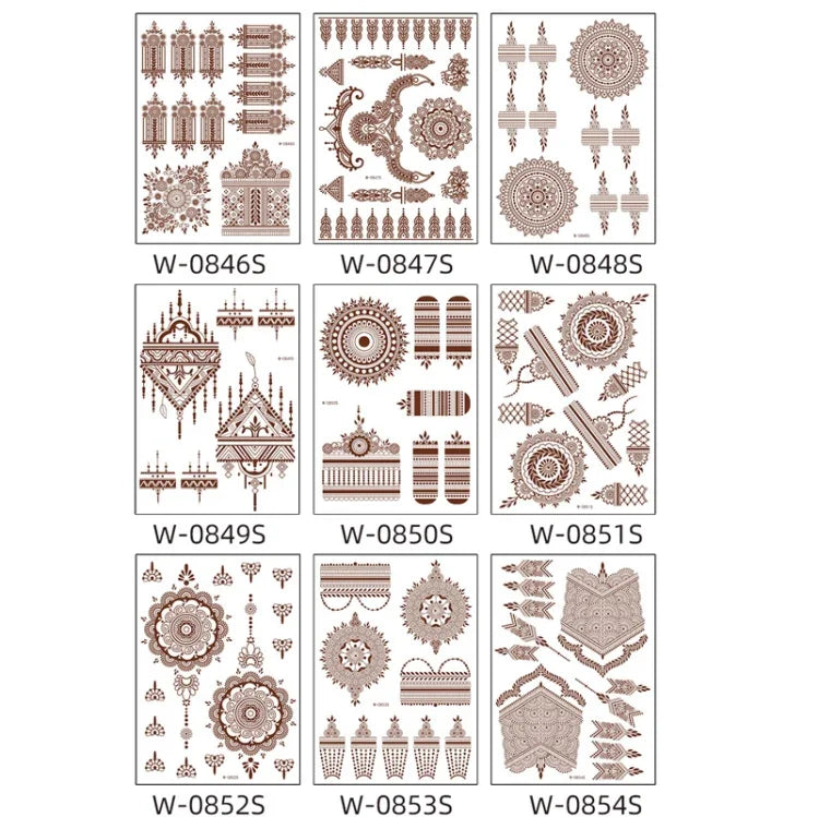 5 Stück semipermanente, wasserfeste Spitzen-Tattoo-Aufkleber in Braun und Rot, 208 x 148 mm