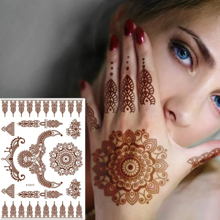 5 Stück semipermanente, wasserfeste Spitzen-Tattoo-Aufkleber in Braun und Rot, 208 x 148 mm