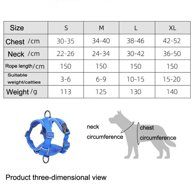 HT-864 Reflektierende, atmungsaktive Hunde-Brustgurtweste mit Zugseil für Haustiere, Größen: S, M, L, XL
