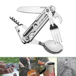 6-in-1-Klappbesteck (Gabel/Messer/Löffel/Flaschenöffner) für Camping und Survival