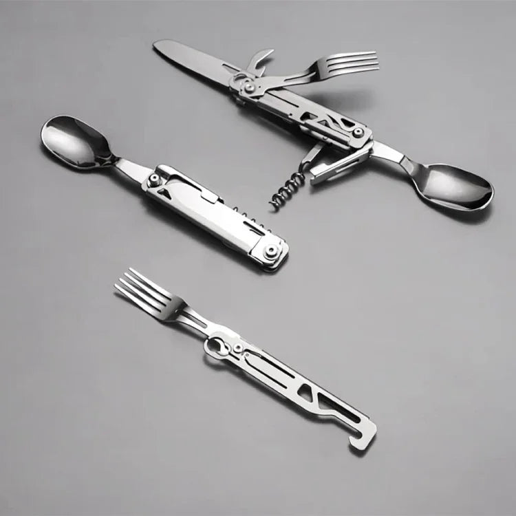 6-in-1-Klappbesteck (Gabel/Messer/Löffel/Flaschenöffner) für Camping und Survival