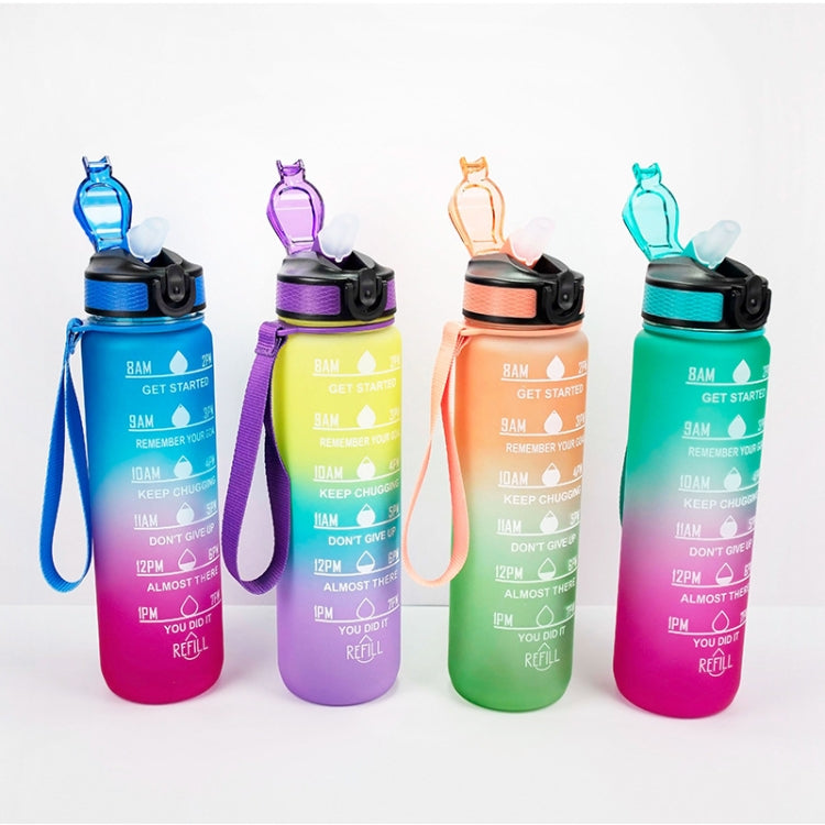 1000ml Gradient Space Cup Sportflasche mit Sprungdeckel und Trinkhalm, Orange-Grün-Verlauf, Blau-Rot-Verlauf, Grün-Rot-Verlauf, Gelb-Lila-Verlauf, Schwarz, Blau, Grün