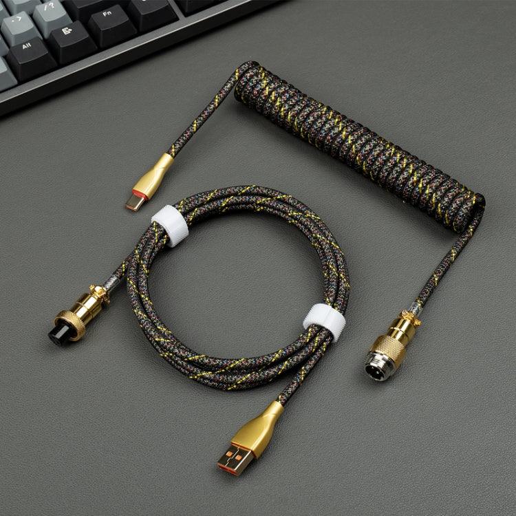 Mechanisches Tastatur-Spiralkabel Vergoldeter Luftfahrtstecker, Gelb, Schwarz