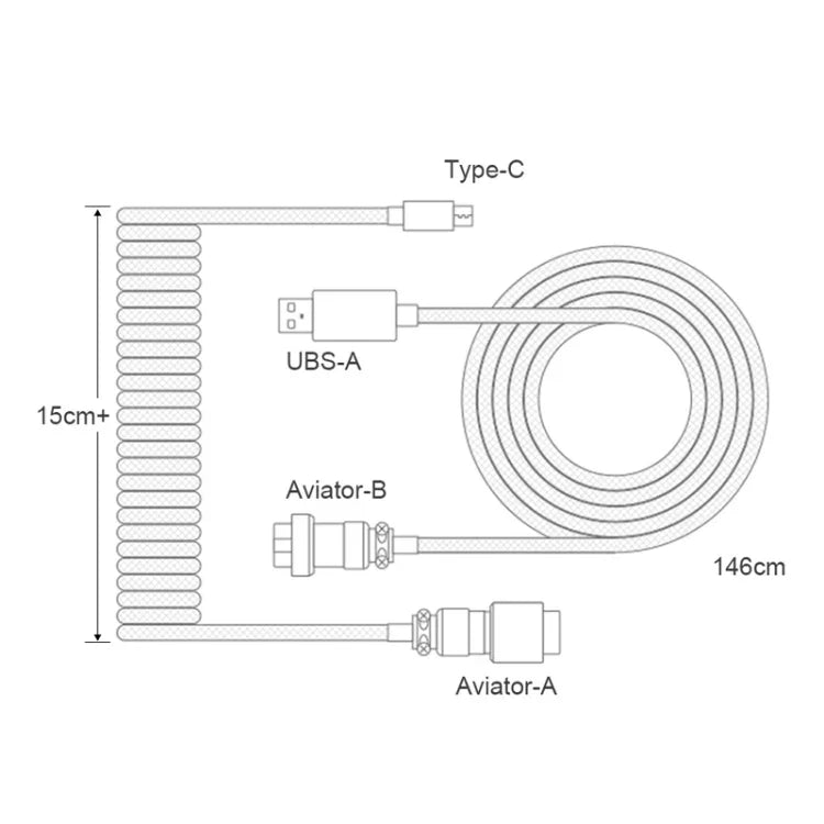Mechanisches Tastatur-Spiralkabel Vergoldeter Luftfahrtstecker, Gelb, Schwarz