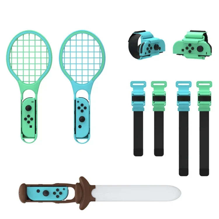DOBE TNS-2123 Sport-Lichtschwert + Beinschlaufe + Tennisschläger + Handgelenkschlaufe 7-in-1-Sportset für Nintendo Switch, DOBE 7-in-1