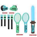 DOBE TNS-2123 Sport-Lichtschwert + Beinschlaufe + Tennisschläger + Handgelenkschlaufe 7-in-1-Sportset für Nintendo Switch, DOBE 7-in-1