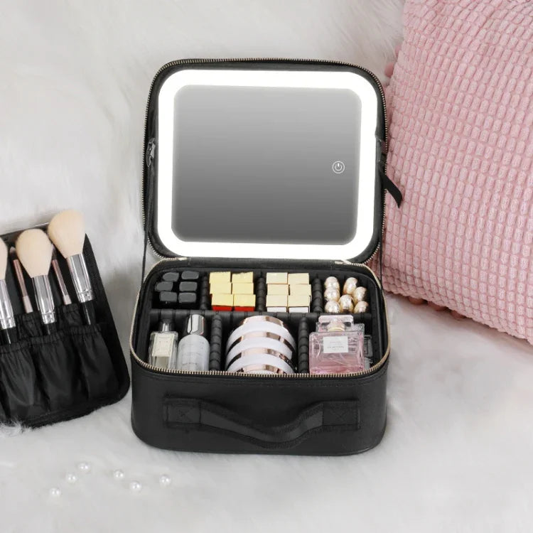 NICELAND TM1060 Kosmetiktasche mit großem Fassungsvermögen und Lampe, tragbar, klein (Rosa), klein (Schwarz), groß (Rosa), groß (Schwarz)