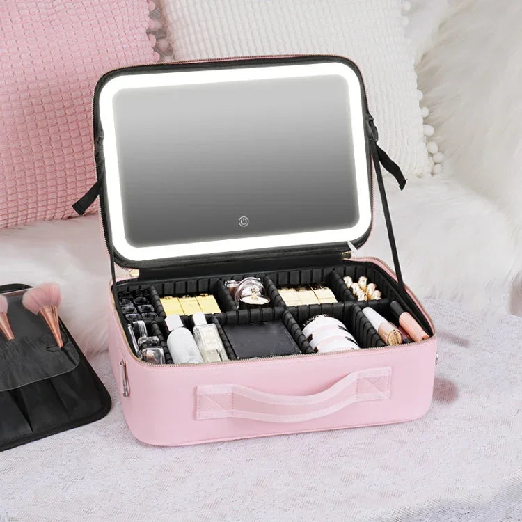 NICELAND TM1060 Kosmetiktasche mit großem Fassungsvermögen und Lampe, tragbar, klein (Rosa), klein (Schwarz), groß (Rosa), groß (Schwarz)