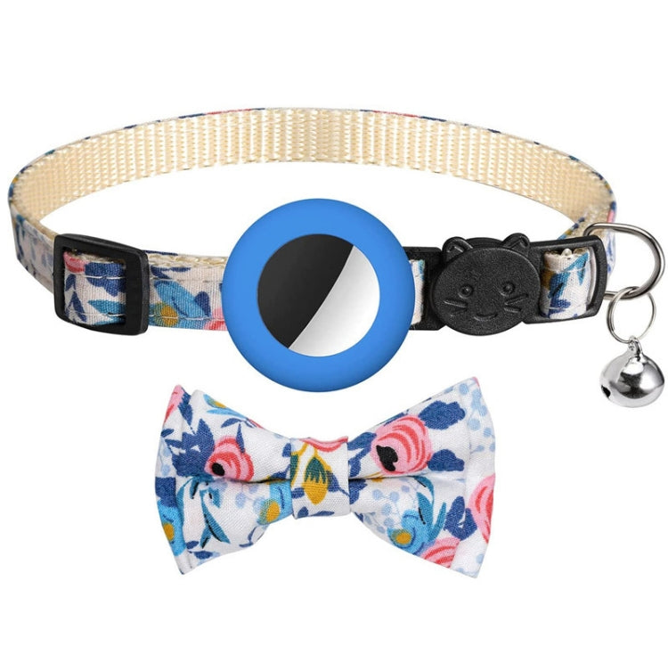 Anti-Verlust Bedrucktes Schleifen-Haustierhalsband mit Glocke für AirTag 2. Gen / AirTag 1. Gen, Gelb, Blau, Pink, Dunkelblau, Orange, Minzgrün