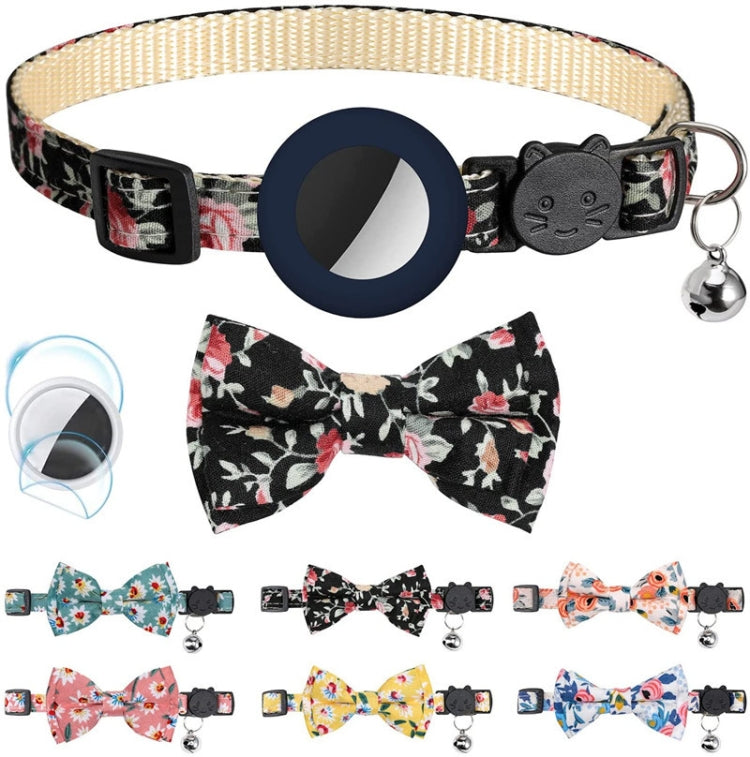Anti-Verlust Bedrucktes Schleifen-Haustierhalsband mit Glocke für AirTag 2. Gen / AirTag 1. Gen, Gelb, Blau, Pink, Dunkelblau, Orange, Minzgrün