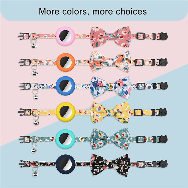 Anti-Verlust Bedrucktes Schleifen-Haustierhalsband mit Glocke für AirTag 2. Gen / AirTag 1. Gen, Gelb, Blau, Pink, Dunkelblau, Orange, Minzgrün