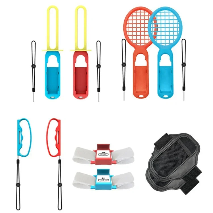 IPLAY HBS-447 10-in-1-Sportset (Griff + Handgelenkschlaufe + Tragegurt + Lichtschwert + Schläger) für Nintendo Switch, IPLAY 10-in-1
