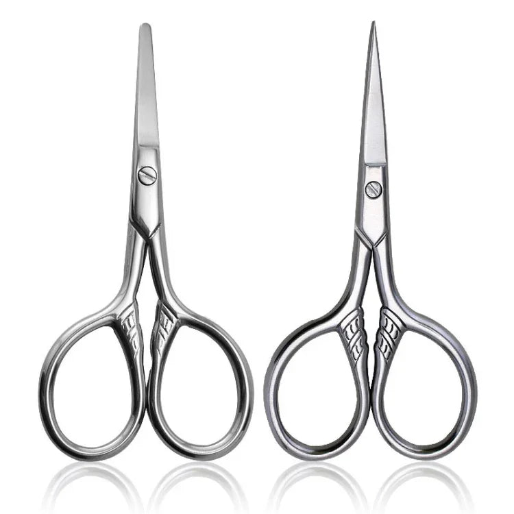2 Stück Bartscheren, Kosmetikscheren, kleine Make-up-Werkzeuge, 2 Stück mit spitzem Kopf, 2 Stück mit rundem Kopf