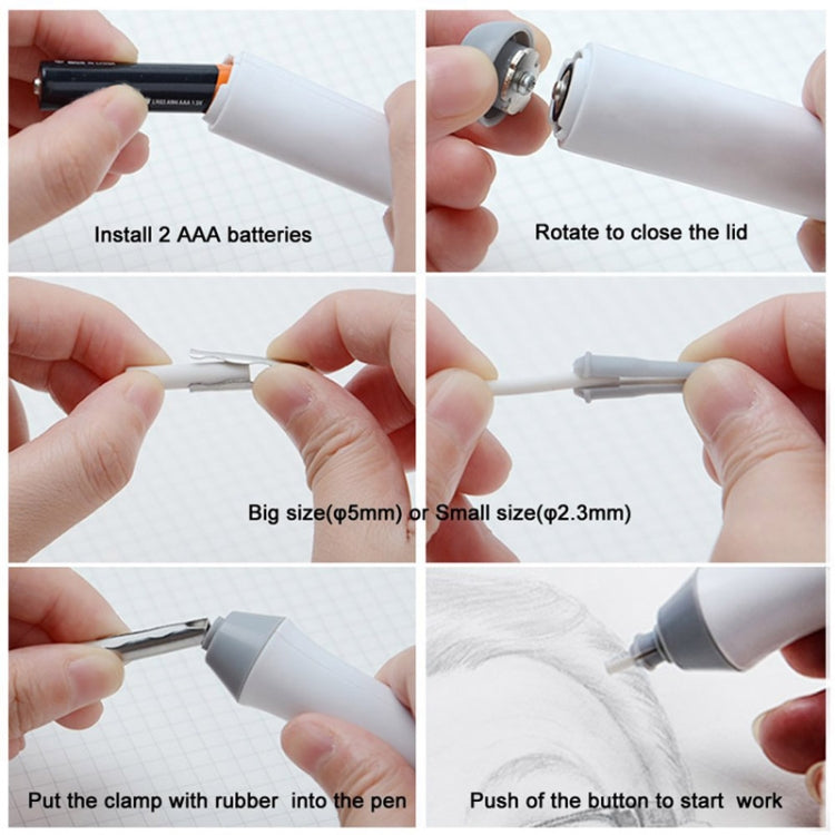 Tenwin 8302 Adjustable Electric Eraser With Rubber Refills For Sketch Drawing Erasing, Black, White, Grey