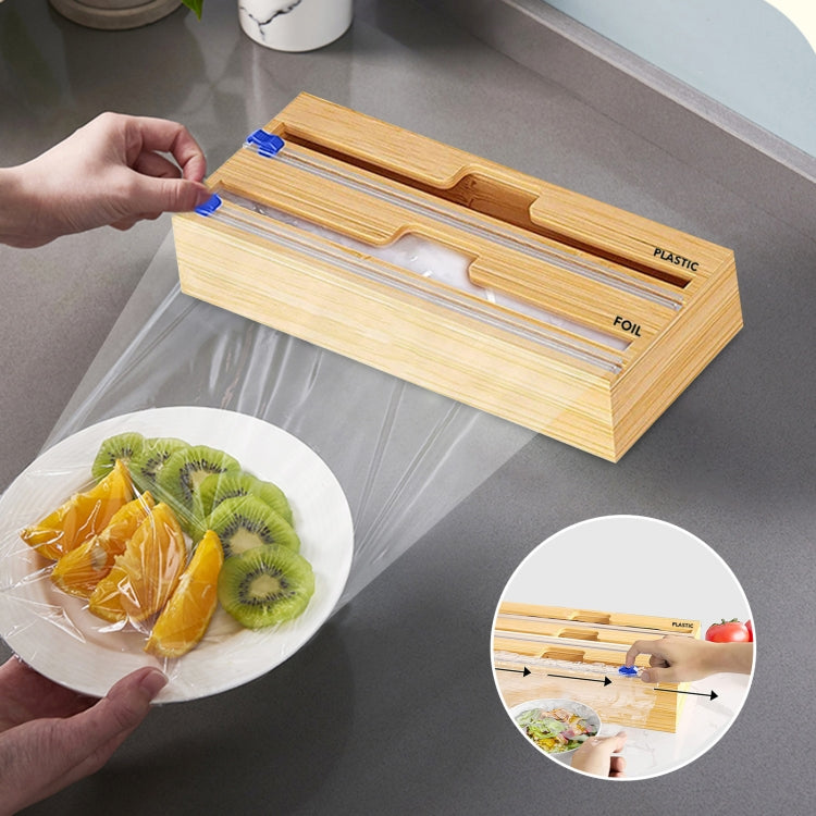Alufolien-Abreißer Holz-Aufbewahrungsbox für Küchenschublade,Stil:, Zwei Schlitze, Drei Schlitze