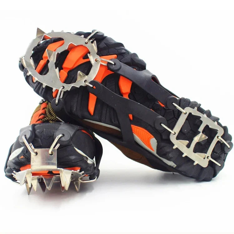 1 Paar 18 große Spikes Steigeisen Outdoor Winterwandern Eisfischen Schneeschuhspikes, Größe:, L Schwarz, L Orange