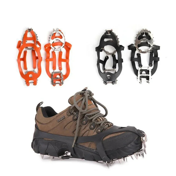 1 Paar 18 große Spikes Steigeisen Outdoor Winterwandern Eisfischen Schneeschuhspikes, Größe:, L Schwarz, L Orange
