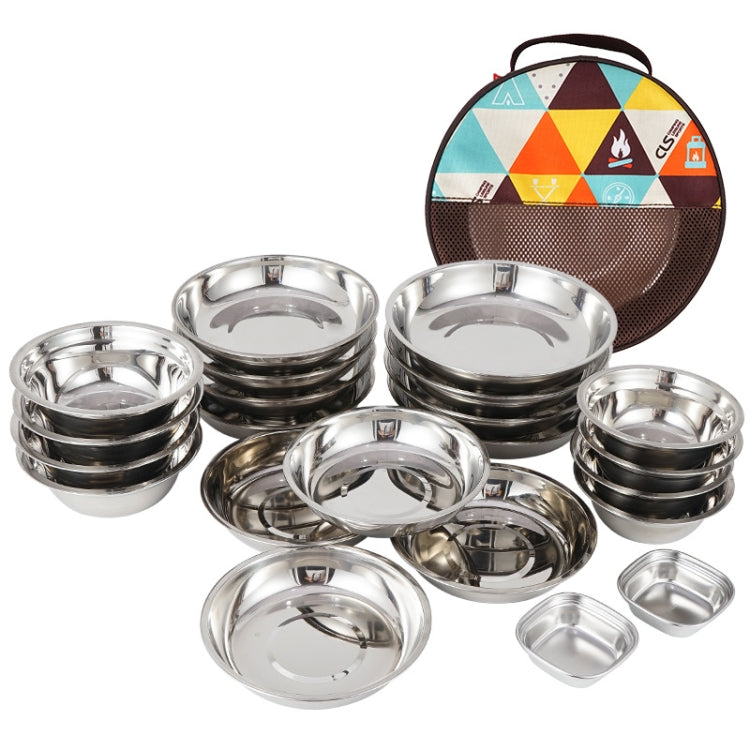 CLS Tragbarer Edelstahl-Essteller Outdoor-Camping-Besteck, 22 Teile/Set