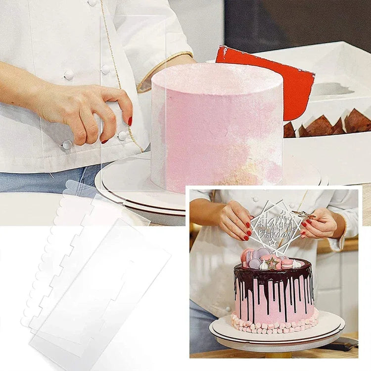 6-in-1-Set aus transparentem Acryl-Kuchenschaber und Glättungswerkzeug, 6-in-1