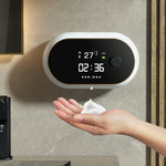 W2 Wandmontierter USB-Ladestation Automatischer Schaumseifenspender mit Zeit- und Temperaturanzeige, Weiß, Schwarz