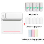 C19 200DPI Studenten-Hausaufgaben-Drucker Bluetooth tintenloser Taschen-Drucker, Pink, Blau, pinkes Druckerpapier x 5, blaues Druckerpapier x 5, pinke Aufkleber x 5, blaue Aufkleber x 5, pinkes Set, blaues Set