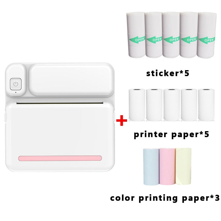 C19 200DPI Studenten-Hausaufgaben-Drucker Bluetooth tintenloser Taschen-Drucker, Pink, Blau, pinkes Druckerpapier x 5, blaues Druckerpapier x 5, pinke Aufkleber x 5, blaue Aufkleber x 5, pinkes Set, blaues Set