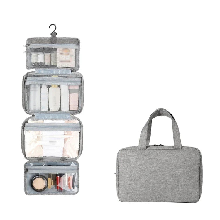 13552A Travel Waterproof Foldable Toiletry Bag Cosmetic Bag with Hook, Grey, Pink, Navy Blue