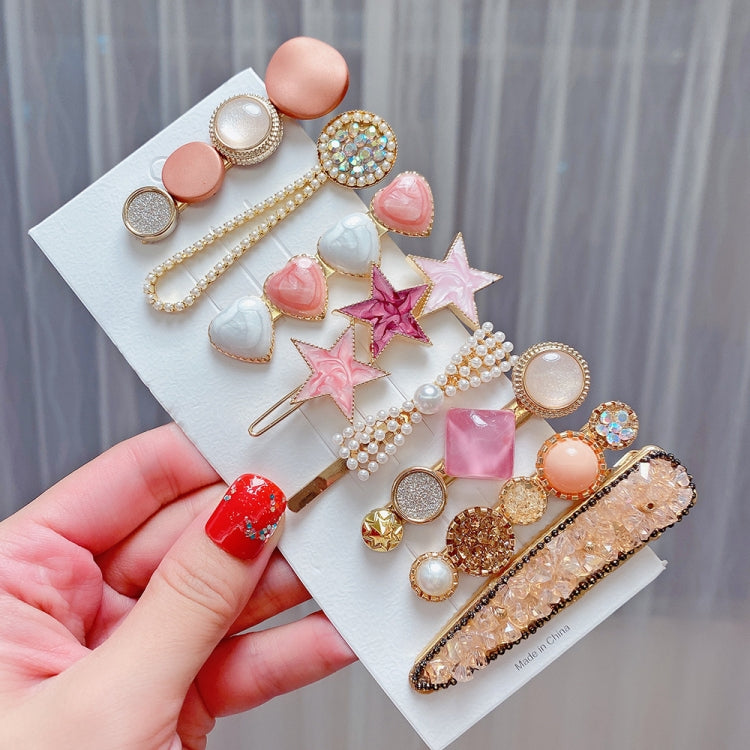 Alloy Colorful Hairpin Headgear Pearl Rhinestone Clip Set, 8PCS/Set Heavy Work, 8PCS/Set Cherry, 8PCS/Set Pink Cherry, 8PCS/Set Starfish, 7PCS/Set Mermaid, 4PCS/Set Light Blue, 6PCS/Set Purple, 8PCS/Set Yellow, 7PCS/Set Yellow Heart, 7PCS/Set Diamond H...