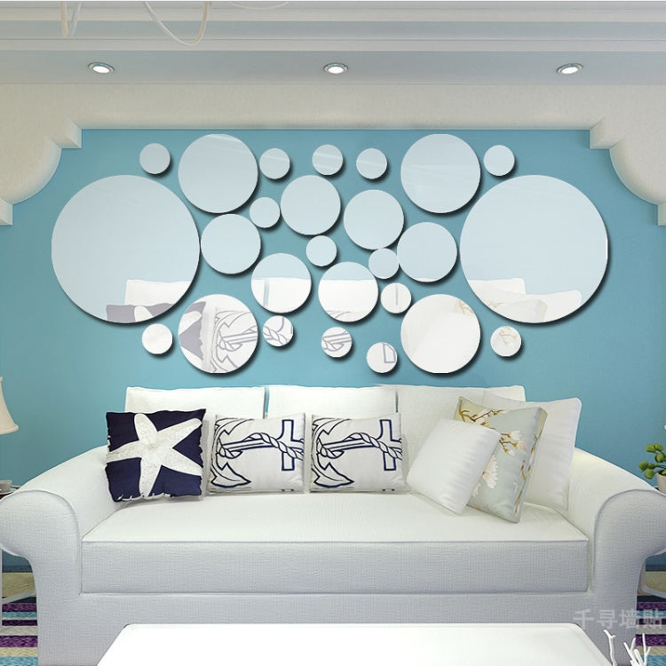 JM004 26PCS Bedroom Geometric Round Stereo Acrylic Mirror Wall Sticker, Silver, Gold