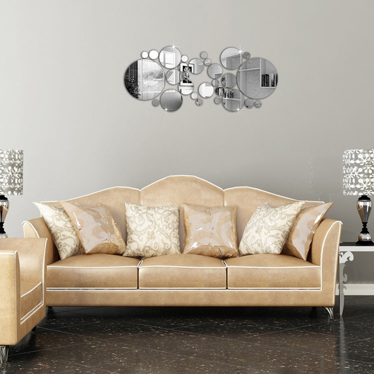 JM004 26TEILE Schlafzimmer Geometrisch Rund Stereo Acryl Spiegel Wandaufkleber, Silber, Gold