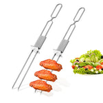 2 Stück Edelstahl Halbautomatische Doppelkopfgabel Outdoor-Grillwerkzeug, 2 Stück Grillwerkzeug