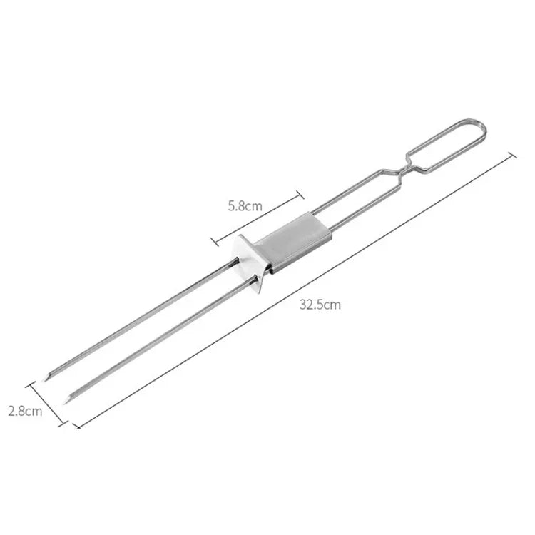 2 Stück Edelstahl Halbautomatische Doppelkopfgabel Outdoor-Grillwerkzeug, 2 Stück Grillwerkzeug