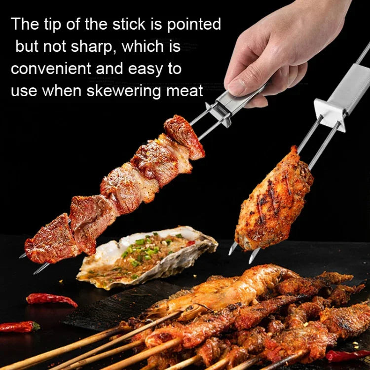 2 Stück Edelstahl Halbautomatische Doppelkopfgabel Outdoor-Grillwerkzeug, 2 Stück Grillwerkzeug