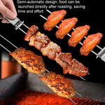 2 Stück Edelstahl Halbautomatische Doppelkopfgabel Outdoor-Grillwerkzeug, 2 Stück Grillwerkzeug