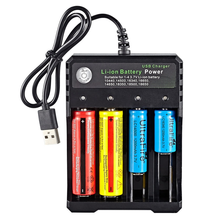 18650 4,2V Lithium-Batterie USB unabhängiges 4-Schacht-Ladegerät, 4-Schacht USB (Schwarz)