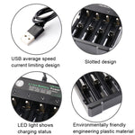 18650 4,2V Lithium-Batterie USB unabhängiges 4-Schacht-Ladegerät, 4-Schacht USB (Schwarz)