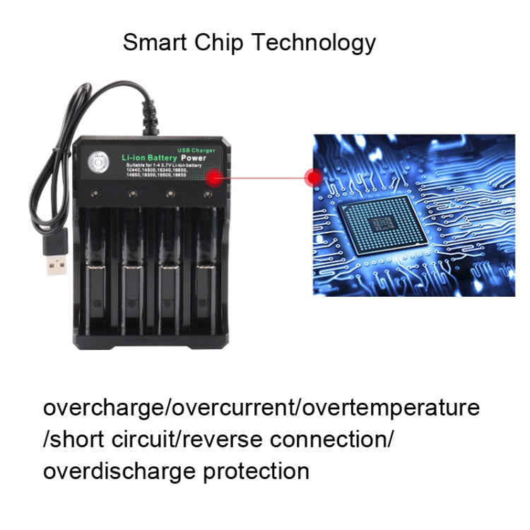 18650 4,2V Lithium-Batterie USB unabhängiges 4-Schacht-Ladegerät, 4-Schacht USB (Schwarz)