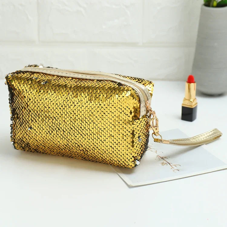 Tragbare Kosmetiktasche mit Pailletten in Anis-Optik, erhältlich in Rot, Schwarz, Rosa, Rosenrot, Königsblau, Gold und Roségold