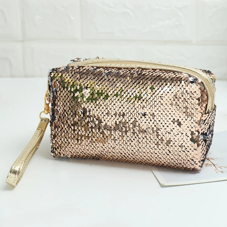Tragbare Kosmetiktasche mit Pailletten in Anis-Optik, erhältlich in Rot, Schwarz, Rosa, Rosenrot, Königsblau, Gold und Roségold