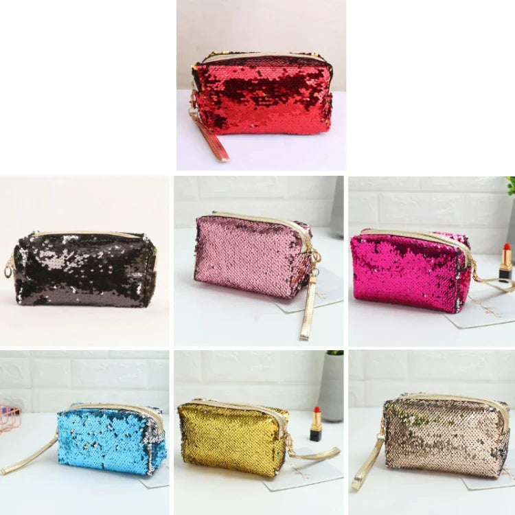 Tragbare Kosmetiktasche mit Pailletten in Anis-Optik, erhältlich in Rot, Schwarz, Rosa, Rosenrot, Königsblau, Gold und Roségold