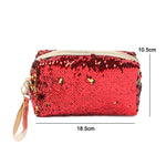 Tragbare Kosmetiktasche mit Pailletten in Anis-Optik, erhältlich in Rot, Schwarz, Rosa, Rosenrot, Königsblau, Gold und Roségold