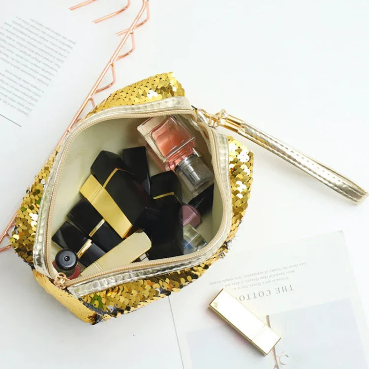 Tragbare Kosmetiktasche mit Pailletten in Anis-Optik, erhältlich in Rot, Schwarz, Rosa, Rosenrot, Königsblau, Gold und Roségold