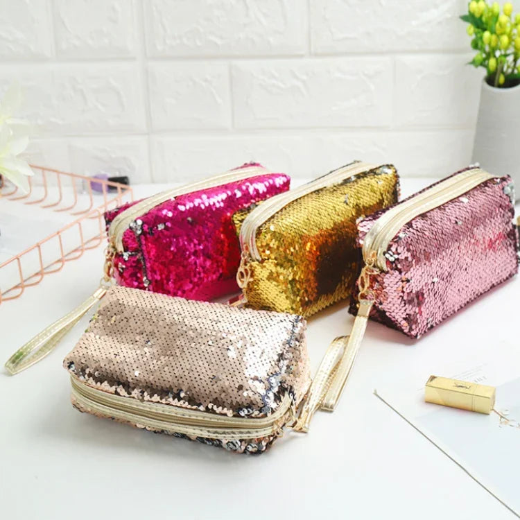 Tragbare Kosmetiktasche mit Pailletten in Anis-Optik, erhältlich in Rot, Schwarz, Rosa, Rosenrot, Königsblau, Gold und Roségold