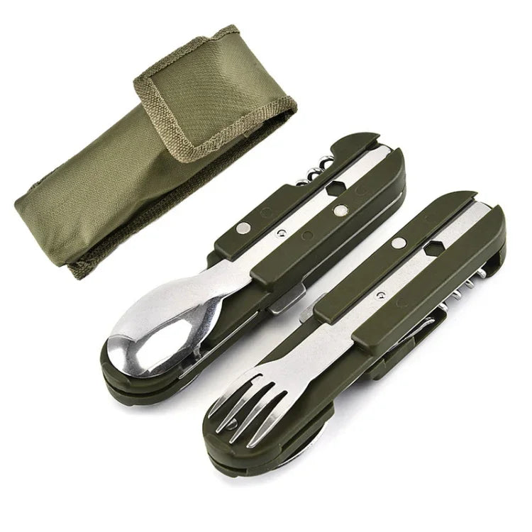 Outdoor-Camping-Besteck Edelstahl Faltbares Messer Gabel Löffel Kombinationsbesteck