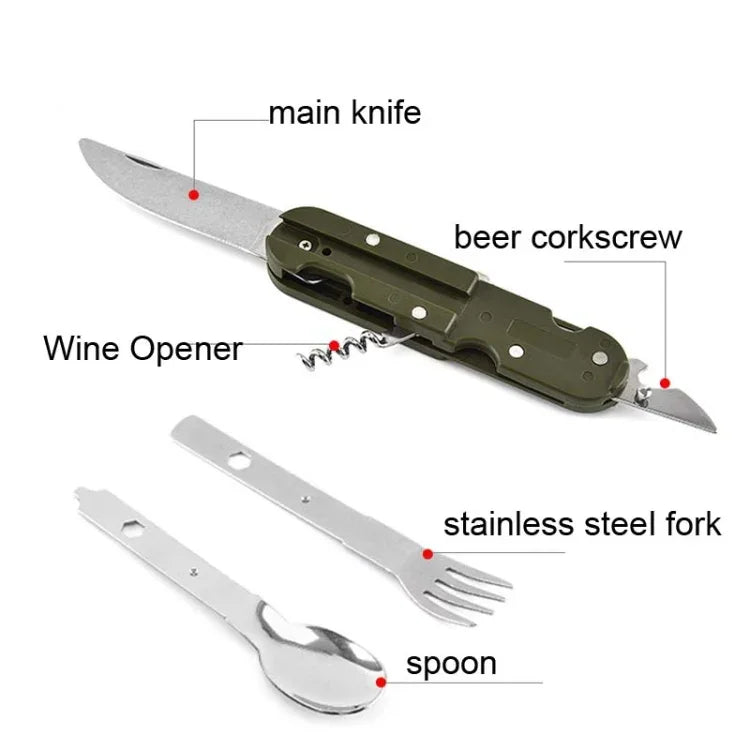 Outdoor-Camping-Besteck Edelstahl Faltbares Messer Gabel Löffel Kombinationsbesteck