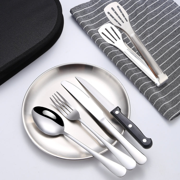Tragbares Besteckset aus Edelstahl, Steakmesser, Gabel- und Löffelset, Farbe: Schwarz und Silber, Schwarz Gold, Schwarz Roségold, Blau Silber, Blau Gold, Blau Roségold, Rot Silber, Rot Gold, Rot Roségold