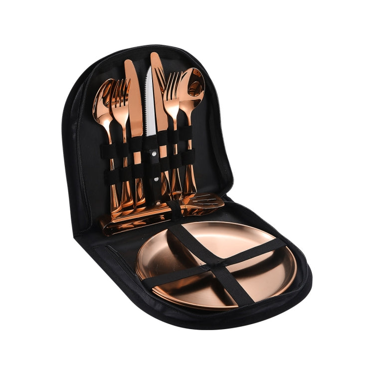 Tragbares Besteckset aus Edelstahl, Steakmesser, Gabel- und Löffelset, Farbe: Schwarz und Silber, Schwarz Gold, Schwarz Roségold, Blau Silber, Blau Gold, Blau Roségold, Rot Silber, Rot Gold, Rot Roségold