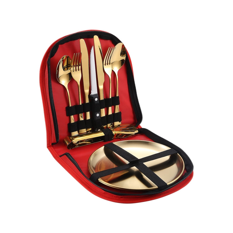 Tragbares Besteckset aus Edelstahl, Steakmesser, Gabel- und Löffelset, Farbe: Schwarz und Silber, Schwarz Gold, Schwarz Roségold, Blau Silber, Blau Gold, Blau Roségold, Rot Silber, Rot Gold, Rot Roségold
