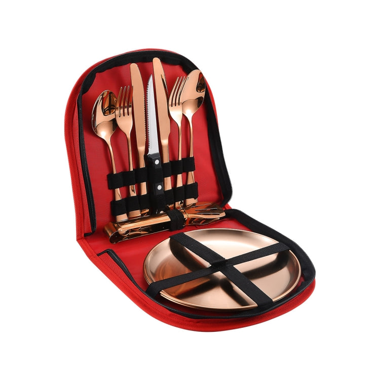 Tragbares Besteckset aus Edelstahl, Steakmesser, Gabel- und Löffelset, Farbe: Schwarz und Silber, Schwarz Gold, Schwarz Roségold, Blau Silber, Blau Gold, Blau Roségold, Rot Silber, Rot Gold, Rot Roségold